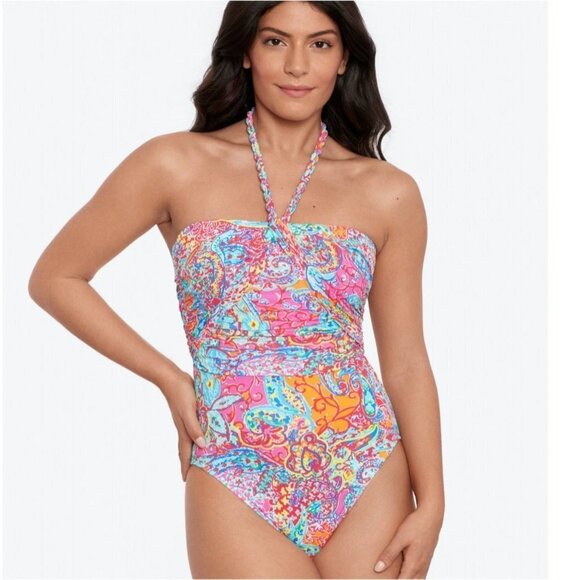 Ralph Lauren Black Label Amara Patchwork‎ Halter Neck Malliot Swimsuit Size 6 - Picture 1 of 9